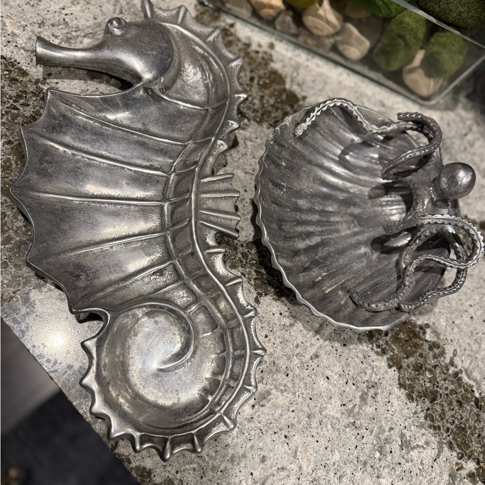 Silver Seahorse and Shell Decorative Trays